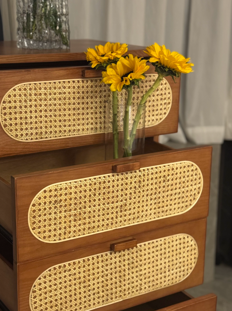 Ganan Ash wood natural rattan chest of drawers