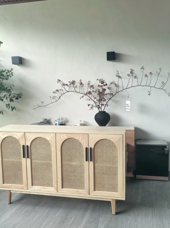 Jesseral Ash wood natural rattan sideboard