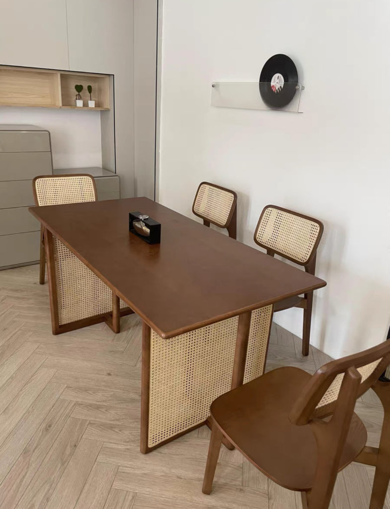 Osalan Ash wood natural rattan rectangular dining table