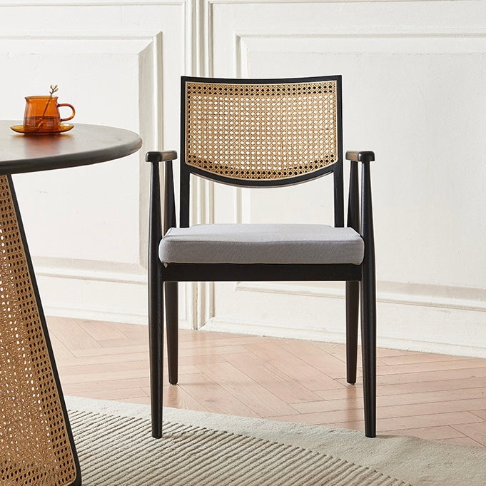 Linpo 2pcs ash wood natural rattan dining chairs