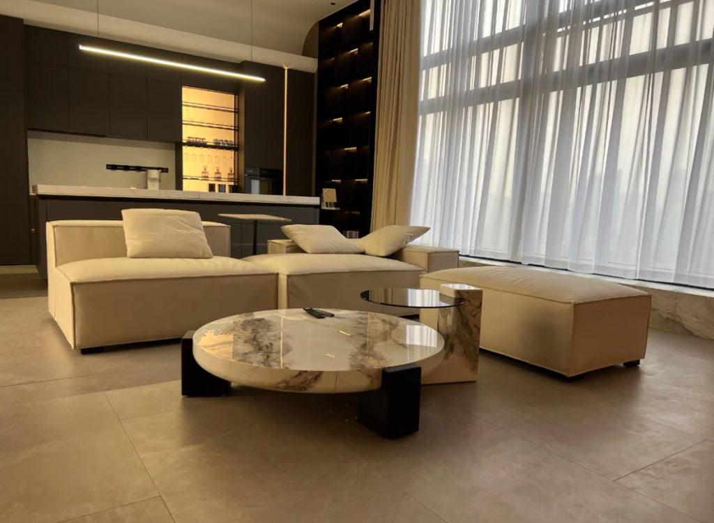 Mizav Marble slab ash base round coffee table set