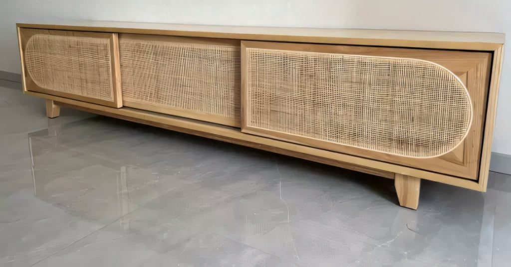 Sidaro Ash wood natural rattan TV cabinet