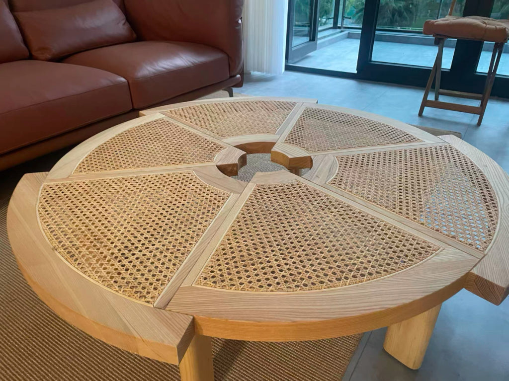 Britale Ash wood natural rattan coffee table