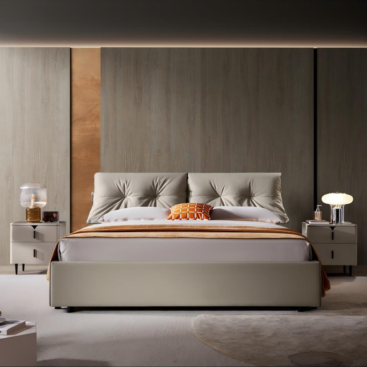 Taseno Leather solid wood bed