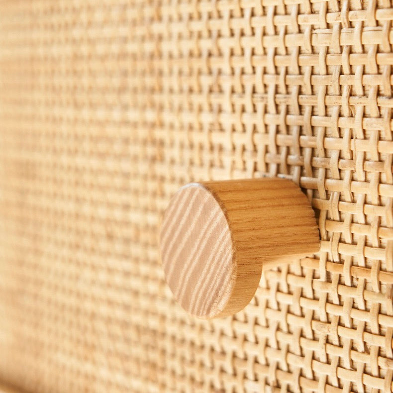 Pularit Ash wood natural rattan sideboard chest of drawers