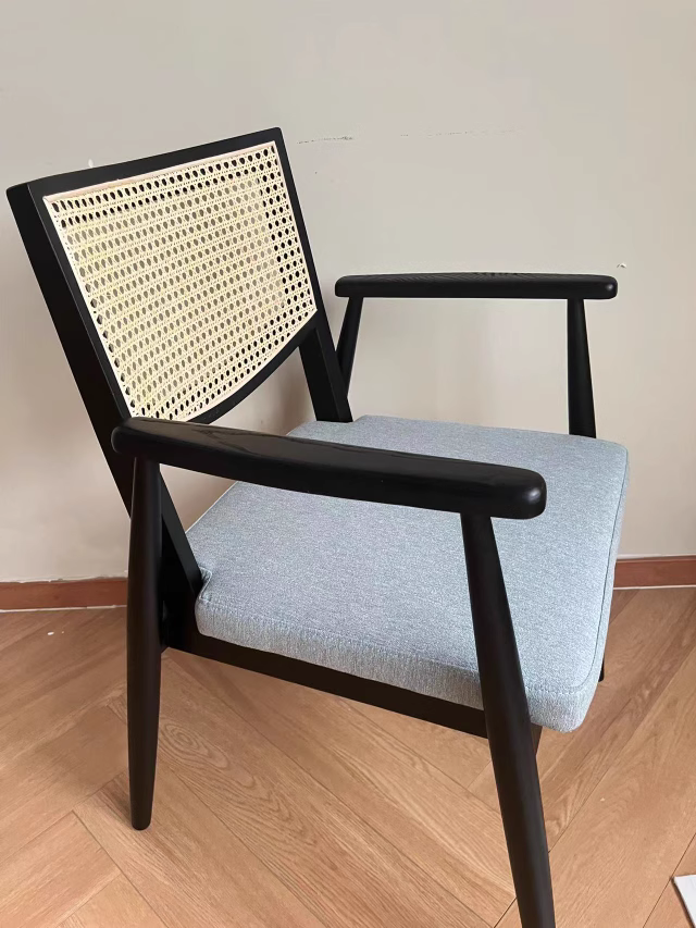 Linpo 2pcs ash wood natural rattan dining chairs