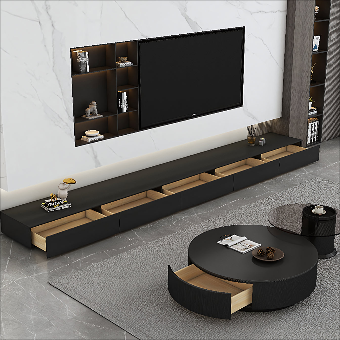 Wintoze Wooden pure black TV cabinet