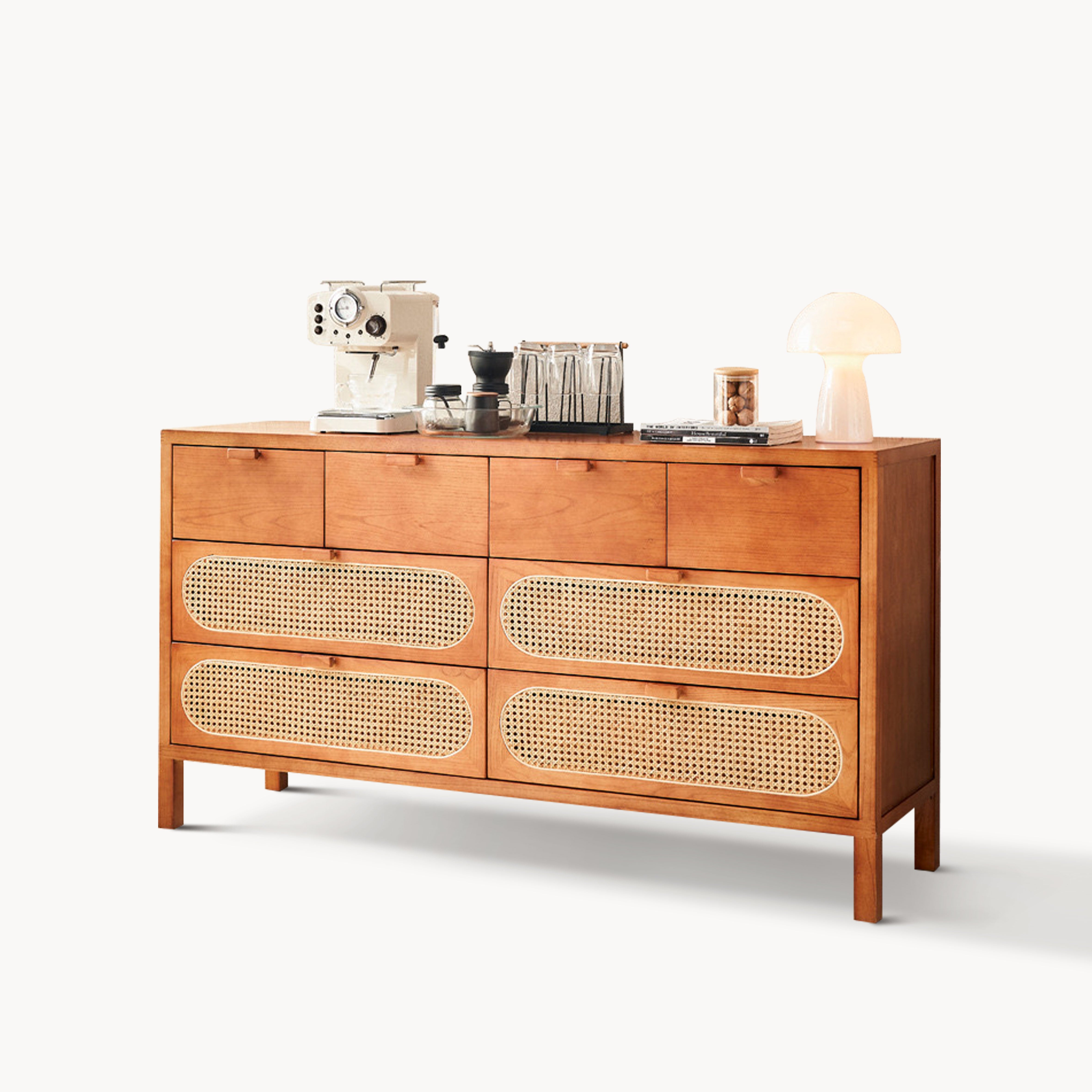 Ganan Ash wood natural rattan chest of drawers
