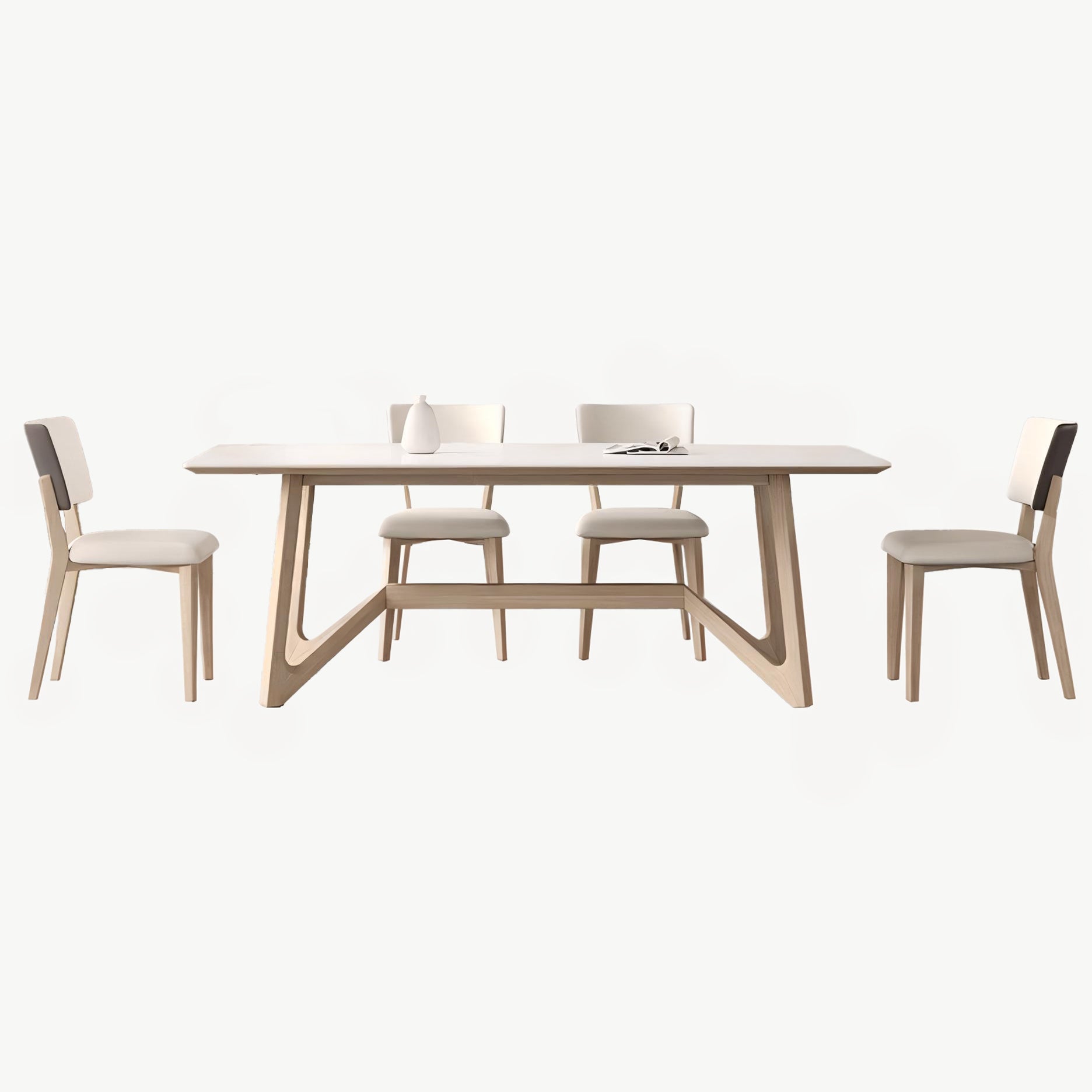 Quina Sintered stone solid wood rectangular dining set