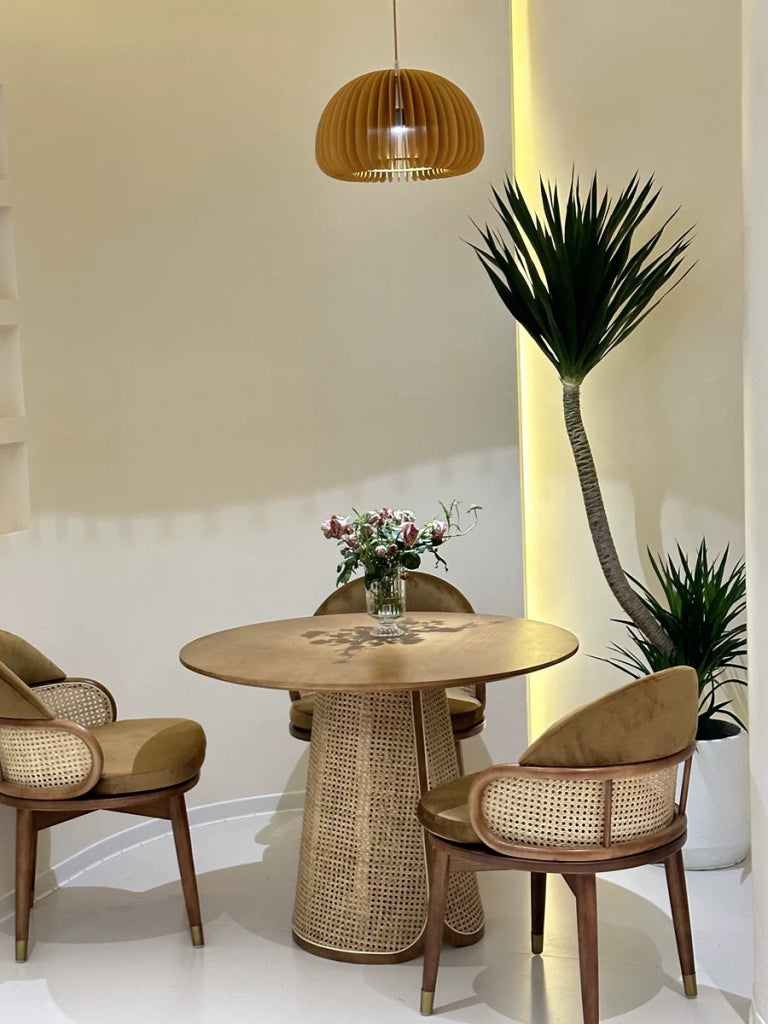 Bonnie Ash wood Indonesian natural rattan round dining set