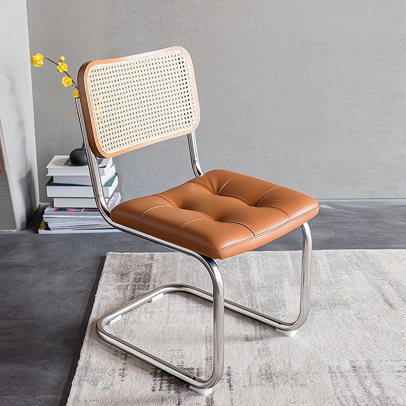 poliven 2pcs ash wood natural rattan leather dining chairs