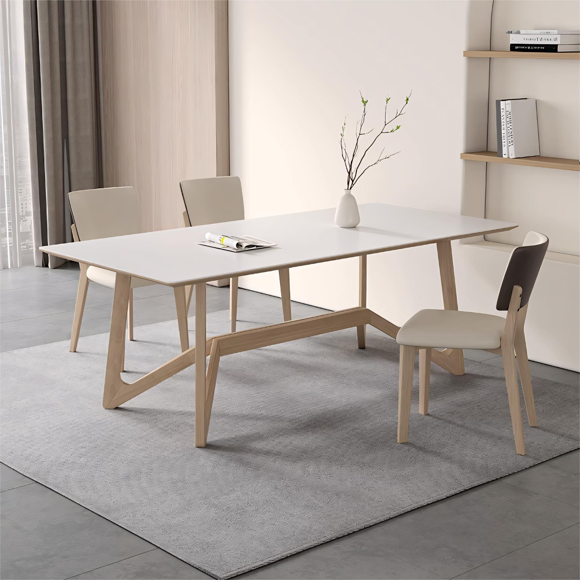 Quina Sintered stone solid wood rectangular dining set