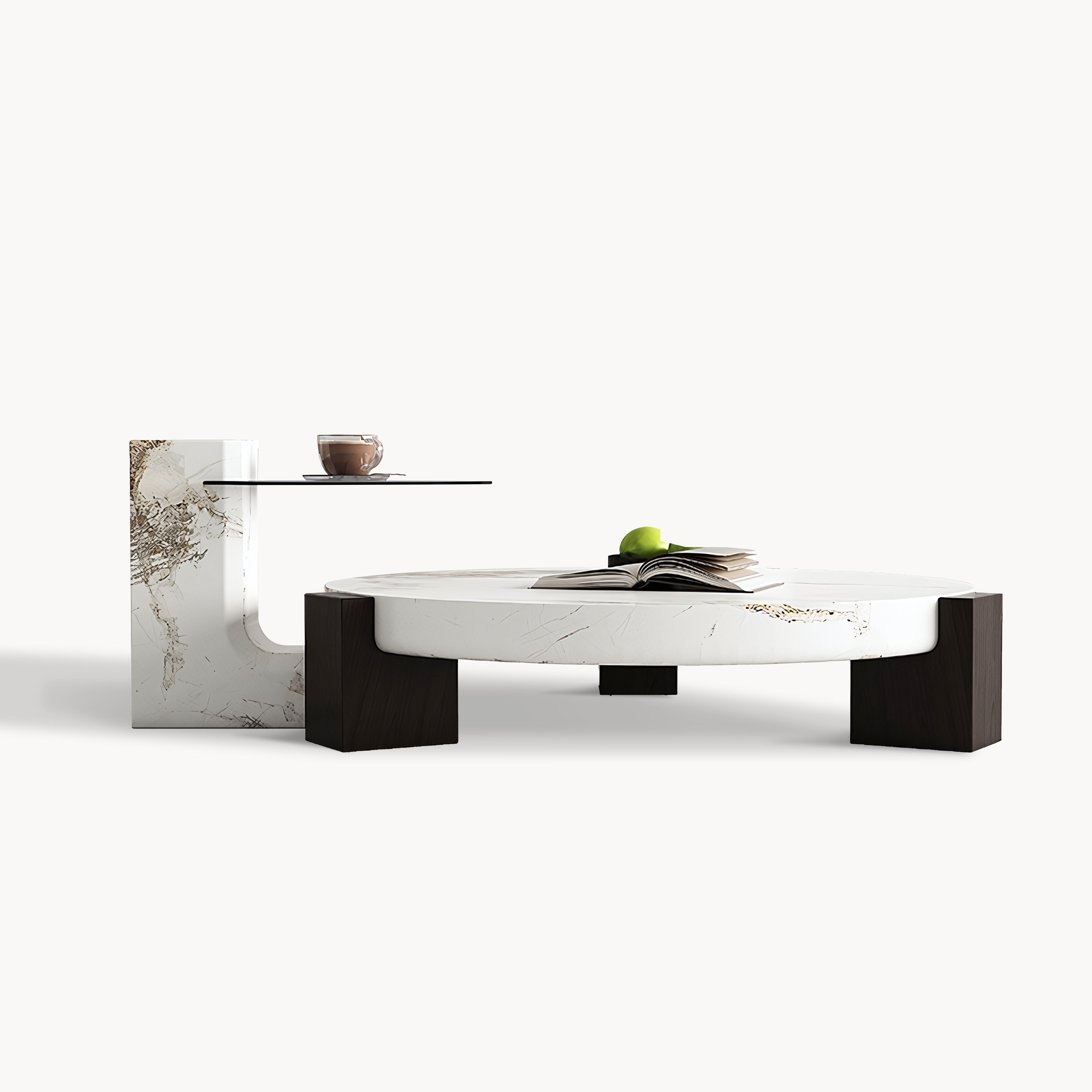 Mizav Marble slab ash base round coffee table set