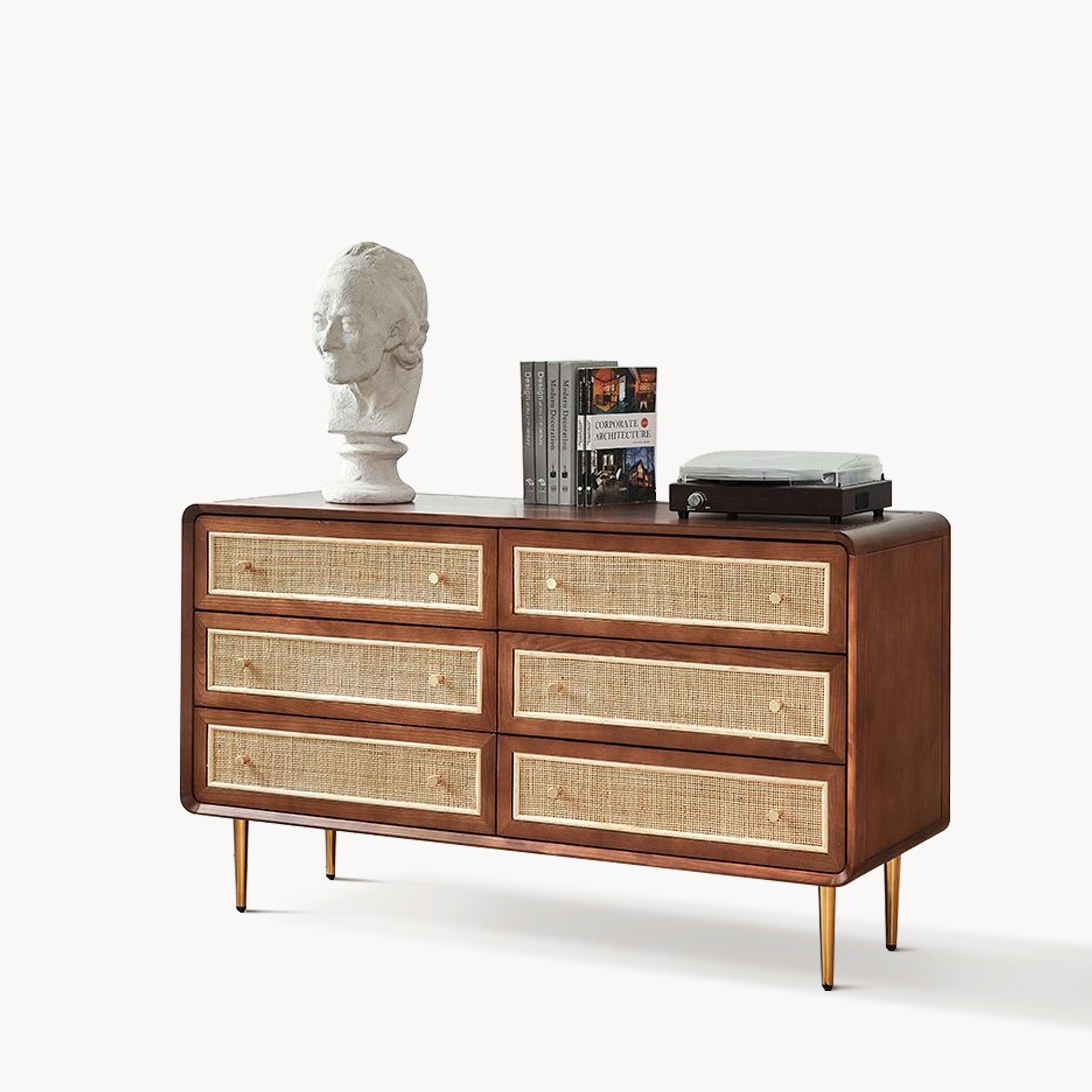 Ferbrino Ash wood natural rattan chest of drawers