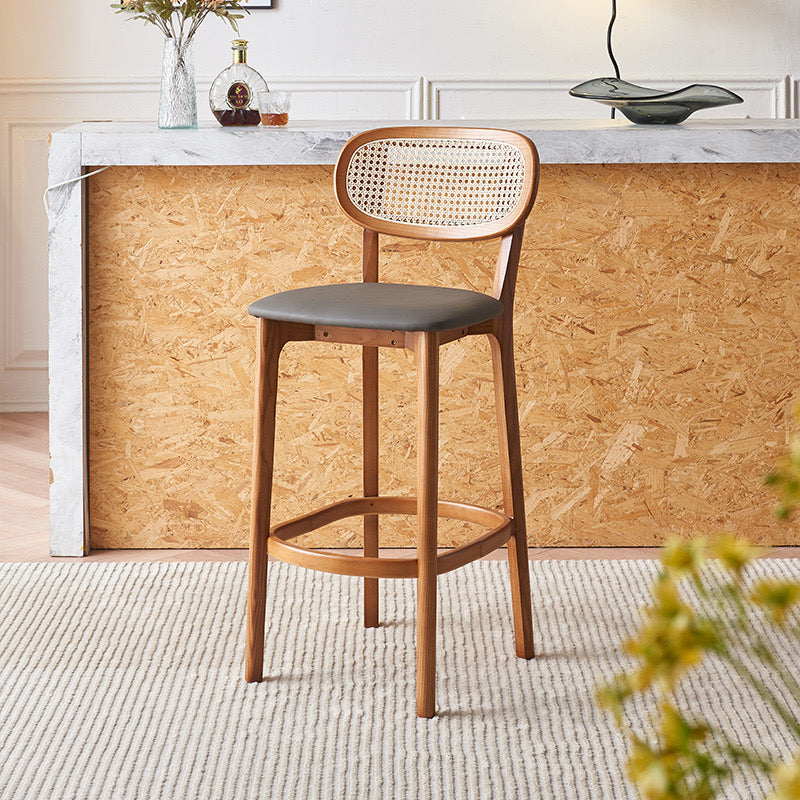 Dorean 2pcs Ash wood natural rattan high chair dining chair