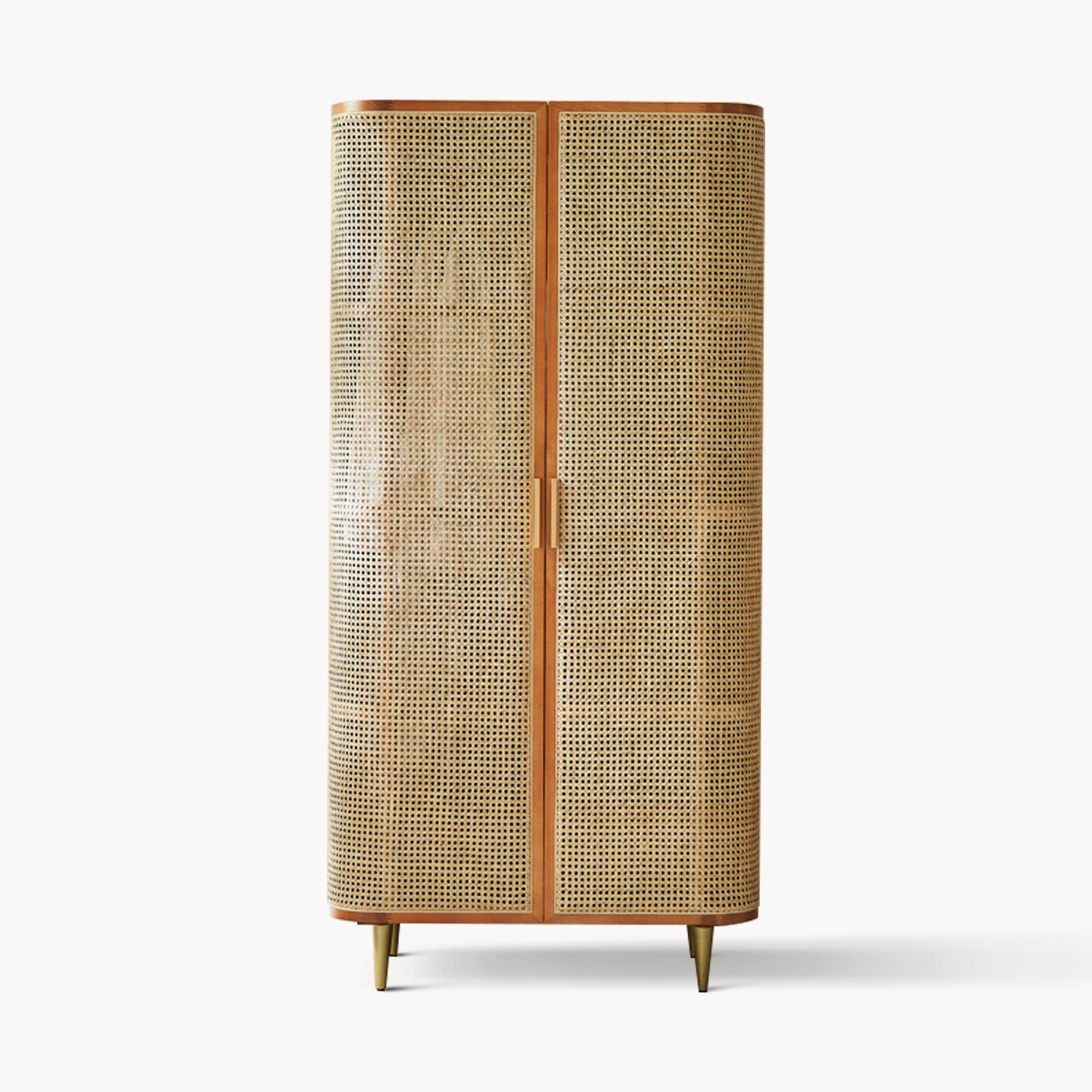 Peritan Ash wood natural rattan wardrobe