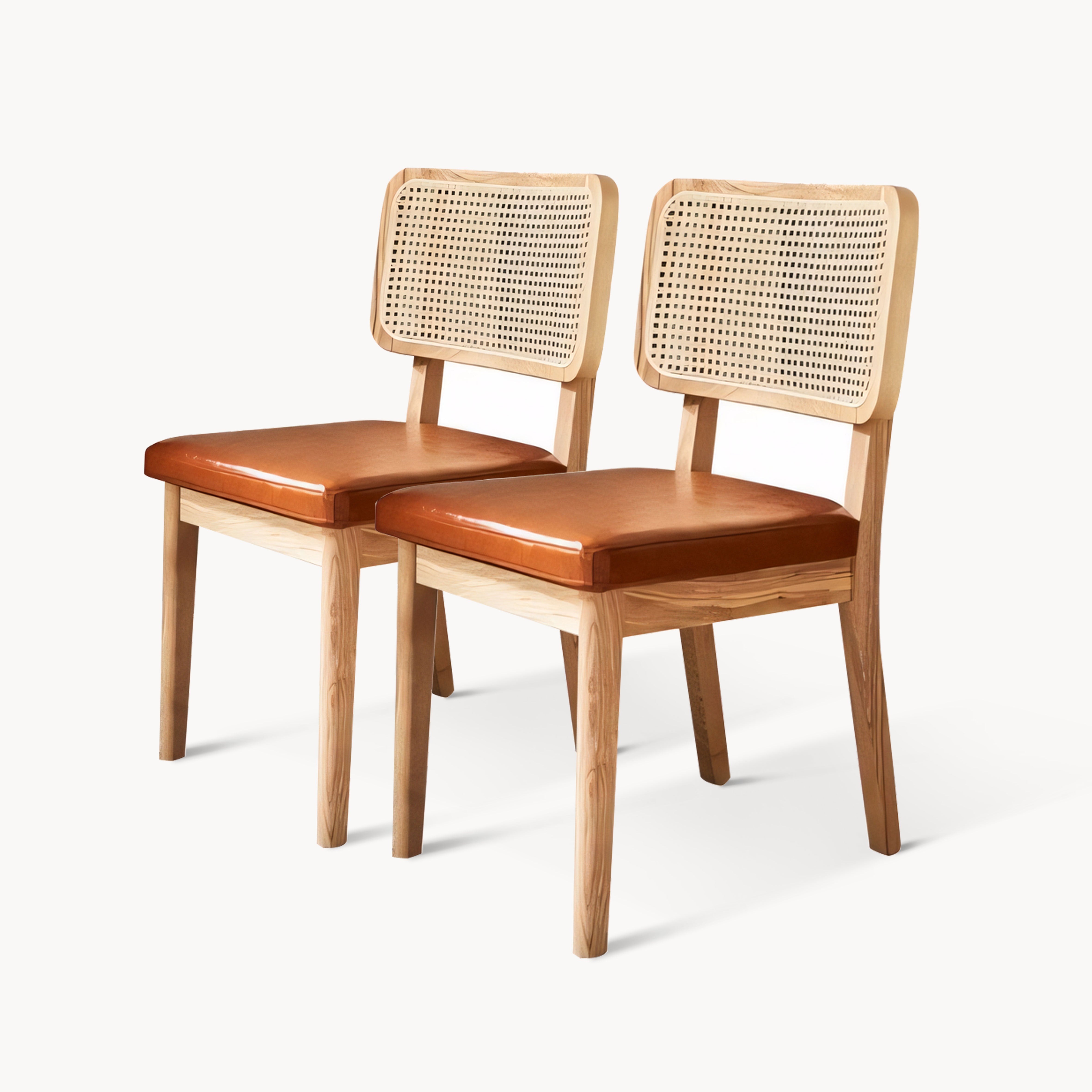 Malilian 2pcs ash wood natural rattan dining chairs