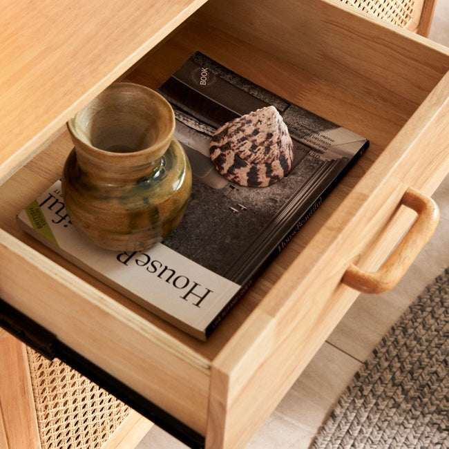 Shrilin Ash wood natural rattan sideboard