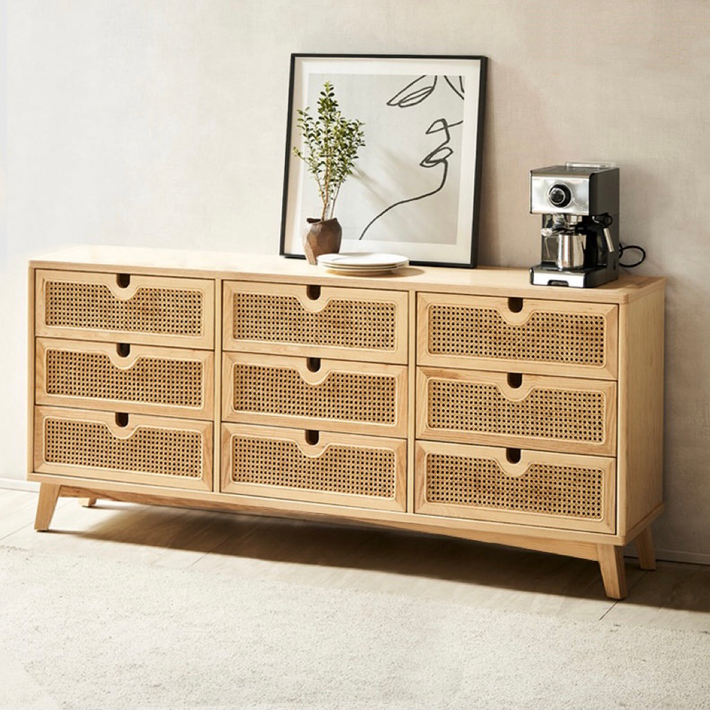 Vilriga Ash wood natural rattan chest of drawers-B