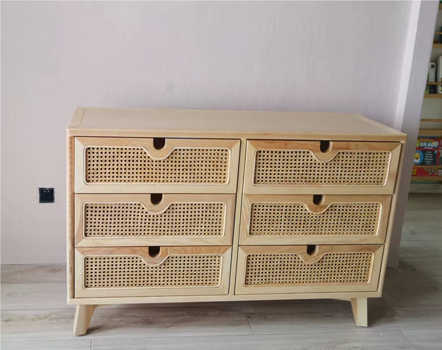 Vilriga Ash wood natural rattan chest of drawers
