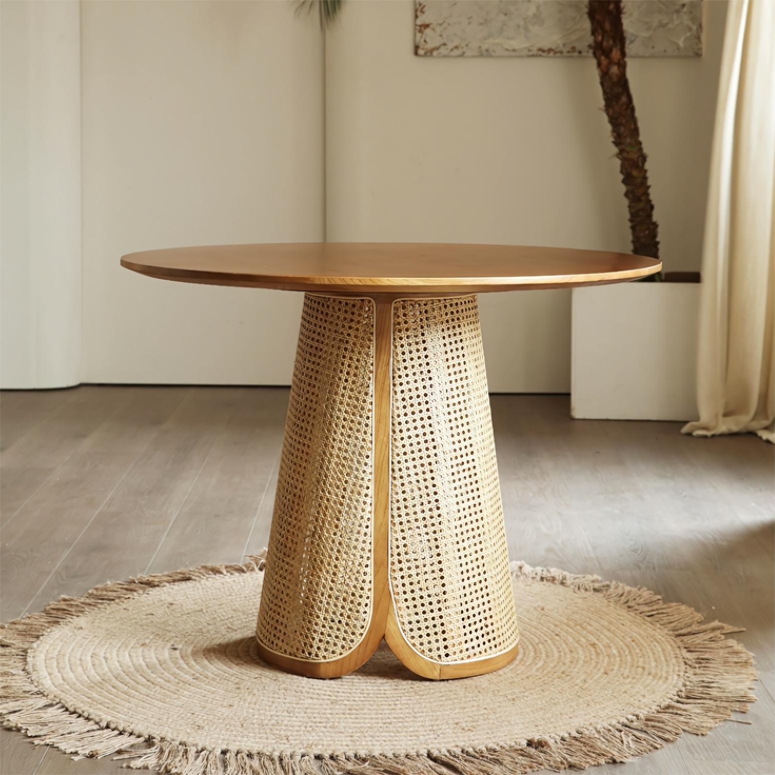 Bonnie Ash wood Indonesian natural rattan round dining set