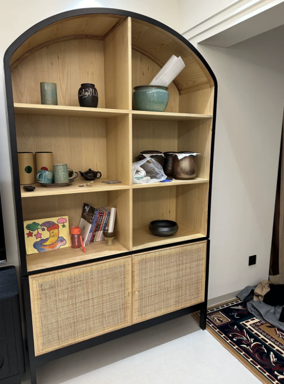 Kyrin Ash wood natural rattan black sideboard