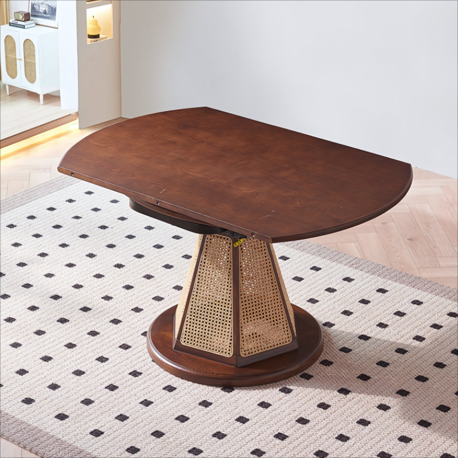 Portocin Ash wood natural rattan round dining set