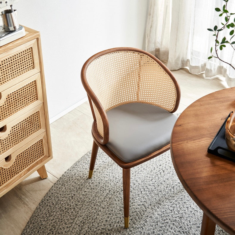 Yuliana 2 pcs ash wood natural rattan dining chairs