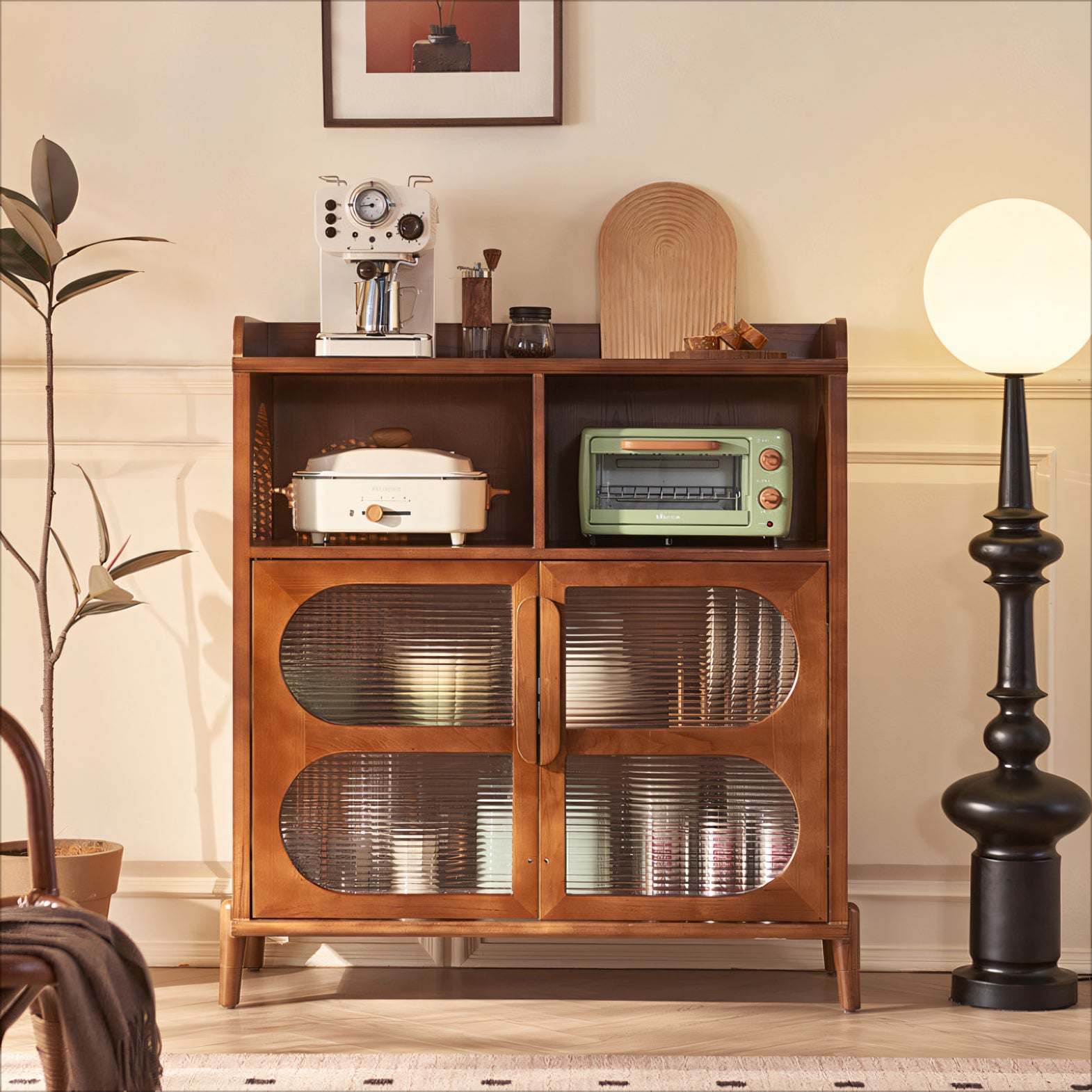 Jorven Solid wood natural rattan sideboard