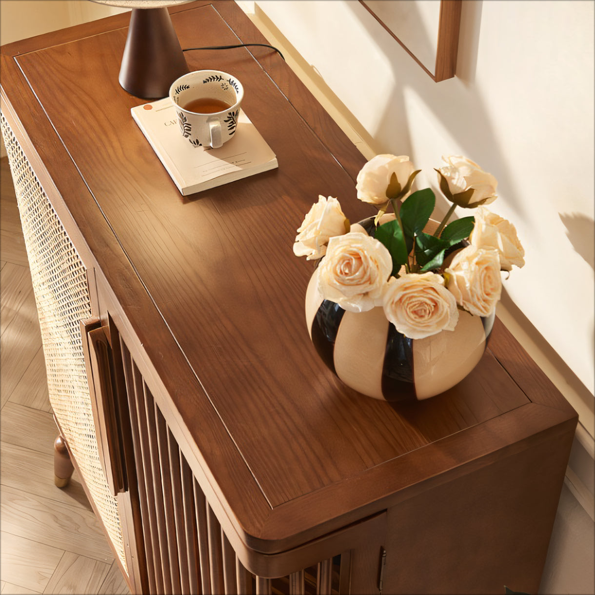 Lizra Solid wood natural rattan sideboard