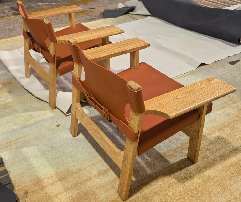 Ninlan Ash wood leather accent chair