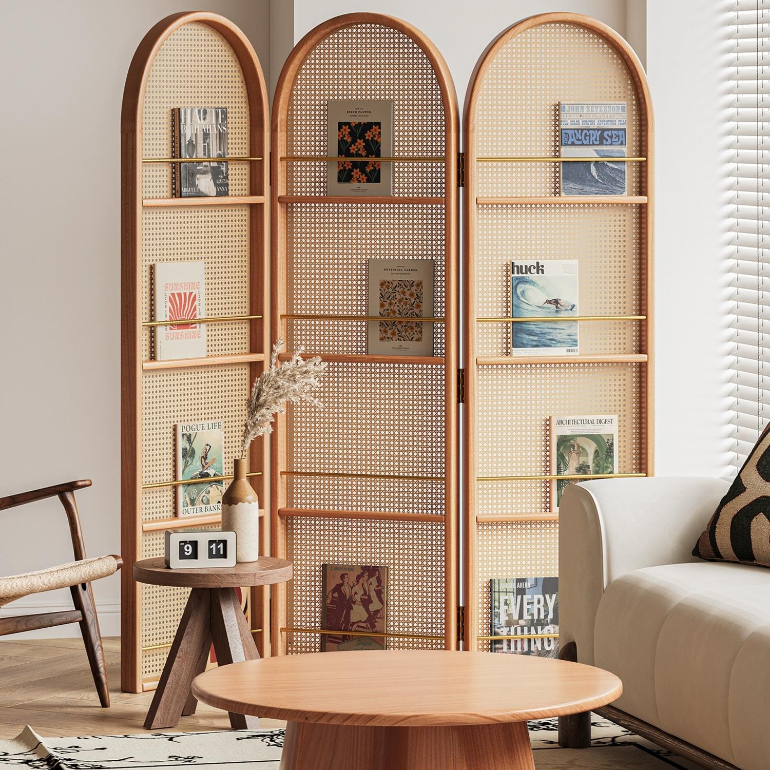 Feyda Ash wood natural rattan shelf