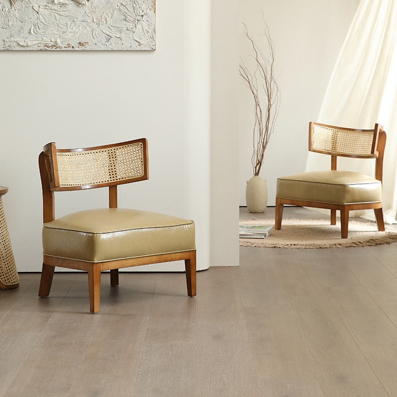 Tedina Ash wood natural rattan leather accent chair