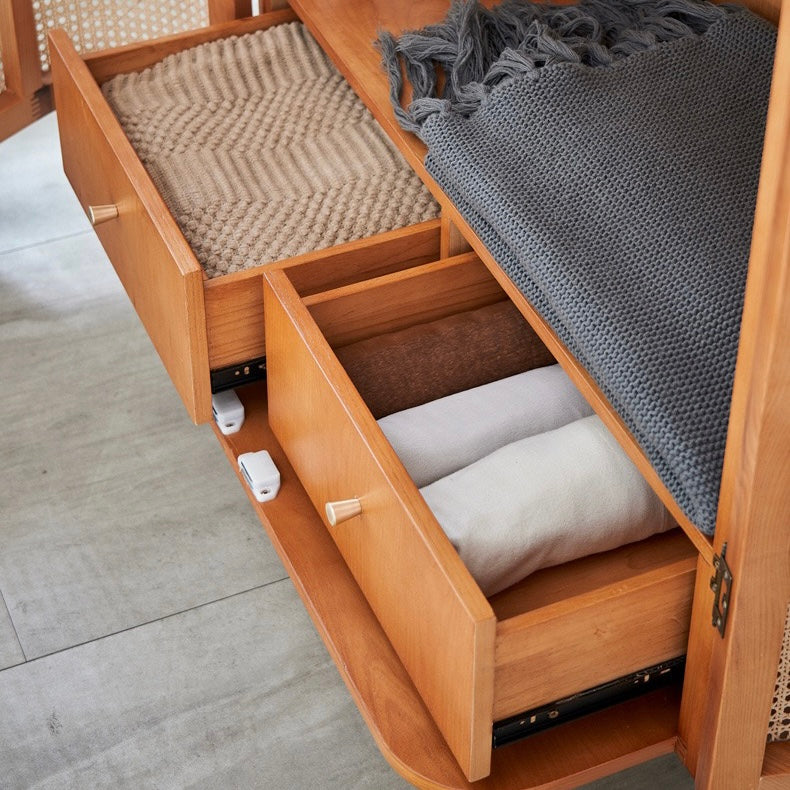 Peritan Ash wood natural rattan wardrobe