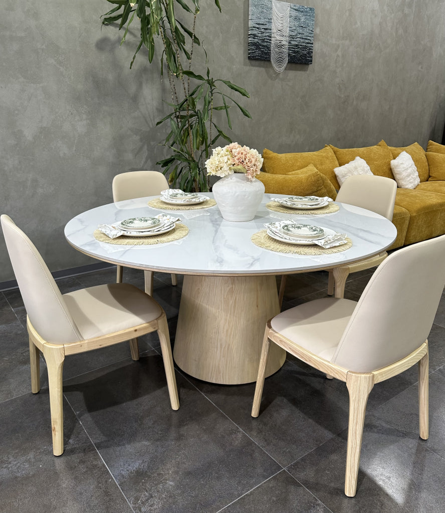 Larson Sintered stone solid wood round dining set