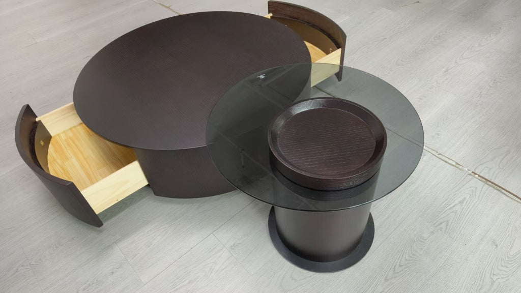 Cocheli Wood tempered glass round coffee table set-A