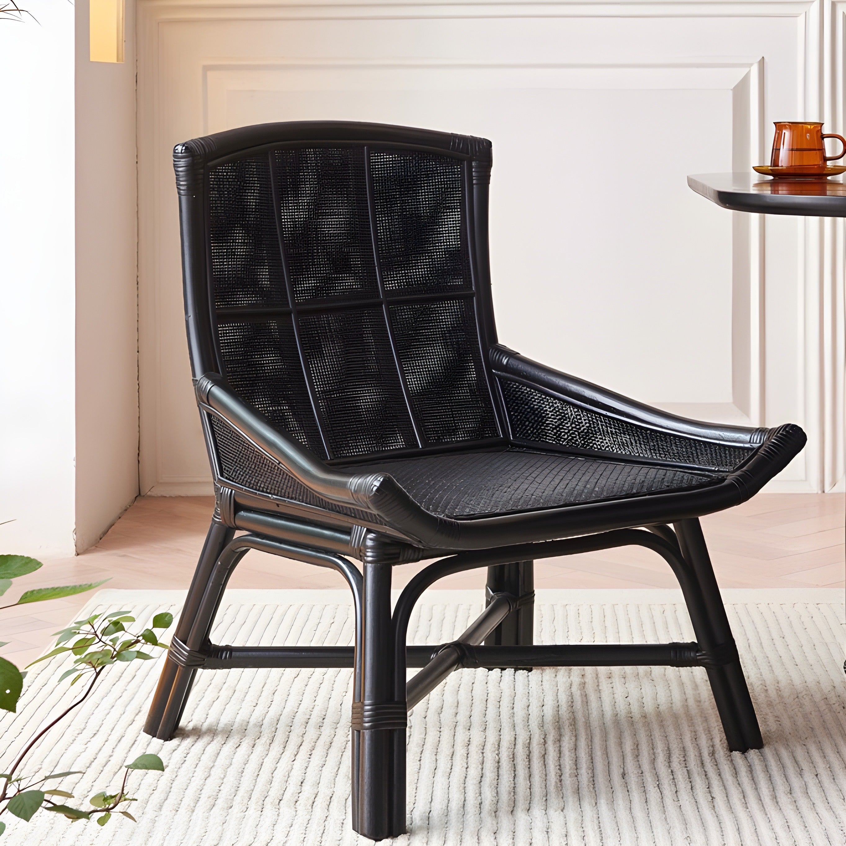 Sahalin 2pcs ash wood natural rattan dining chairs