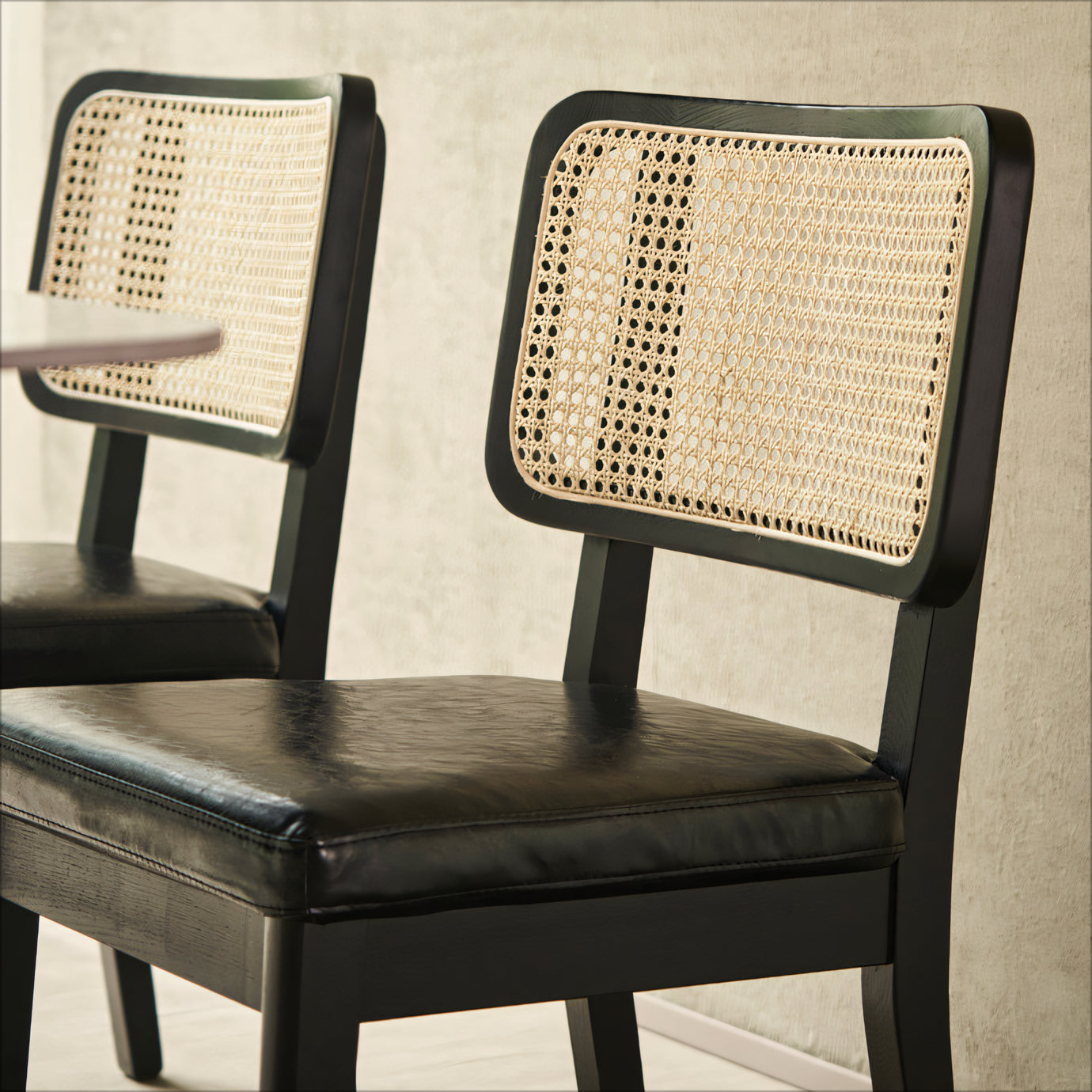 Malilian 2pcs ash wood natural rattan dining chairs