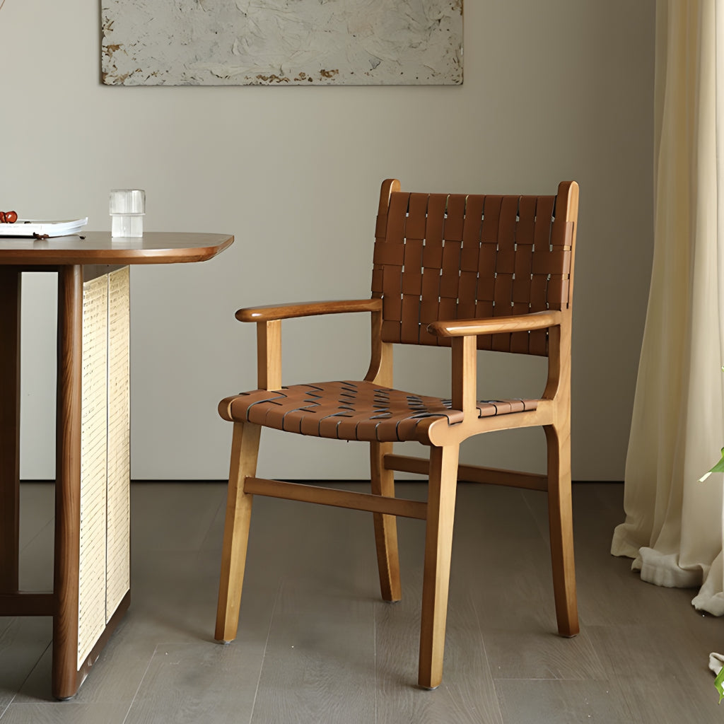 Renesa 2pcs ash wood leather dining chairs