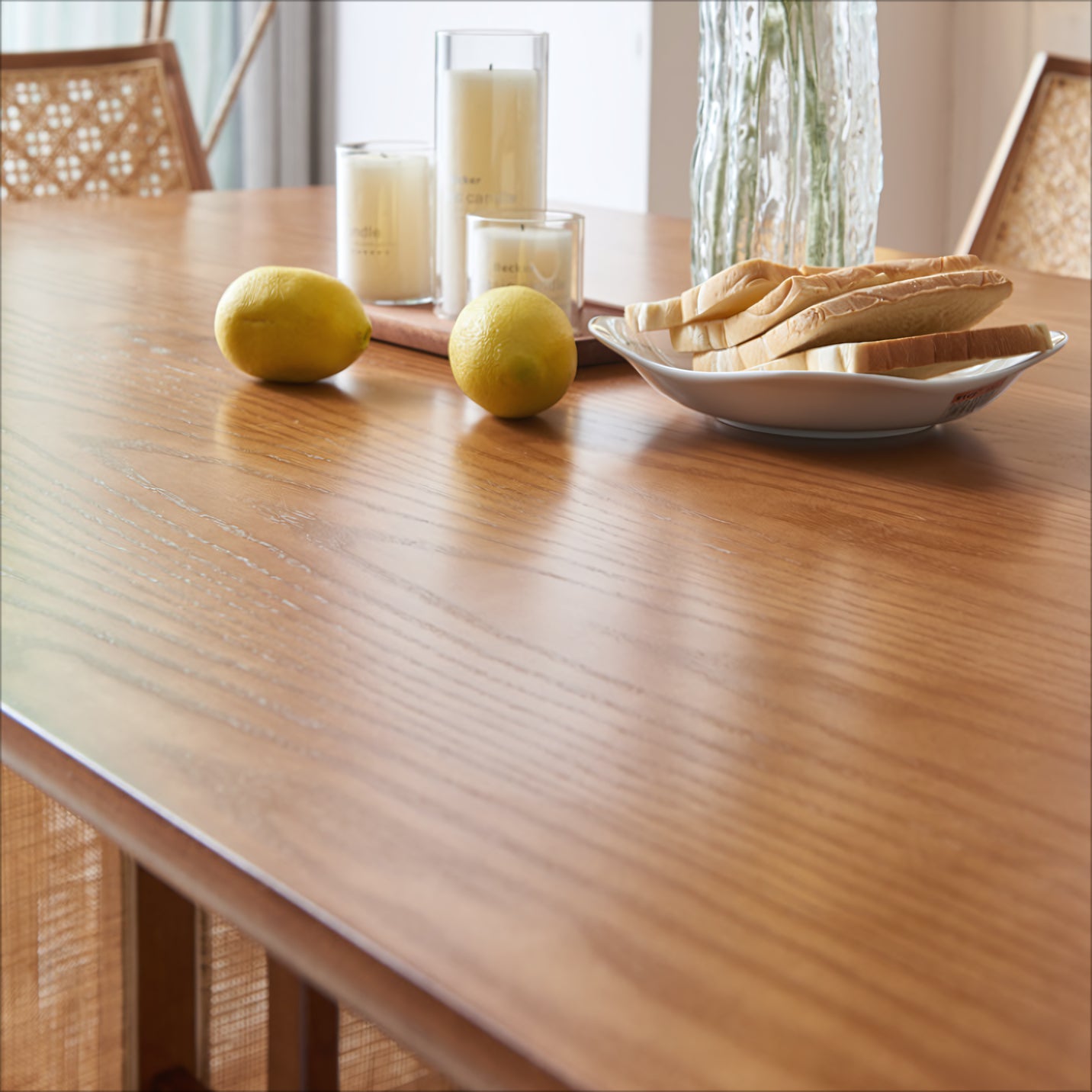 Falutei Ash wood natural rattan rectangular dining set