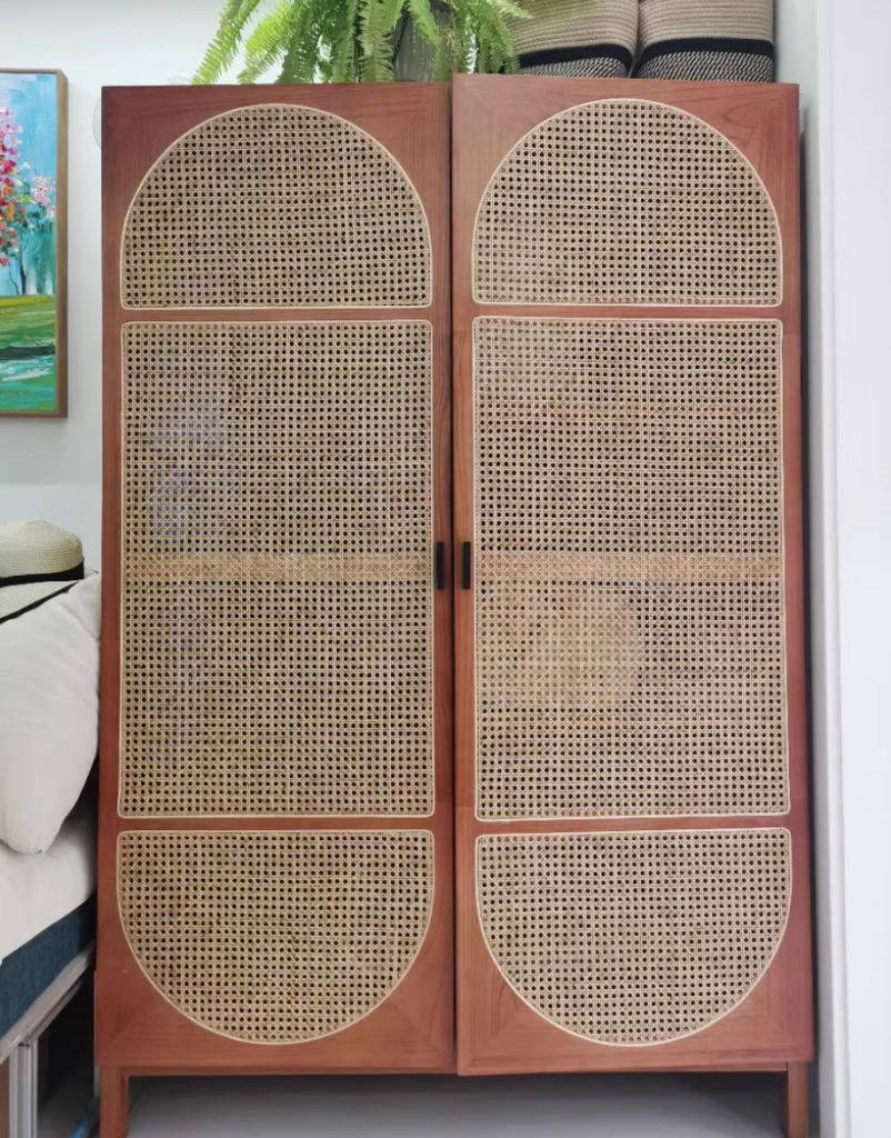 Froline Ash wood natural rattan wardrobe