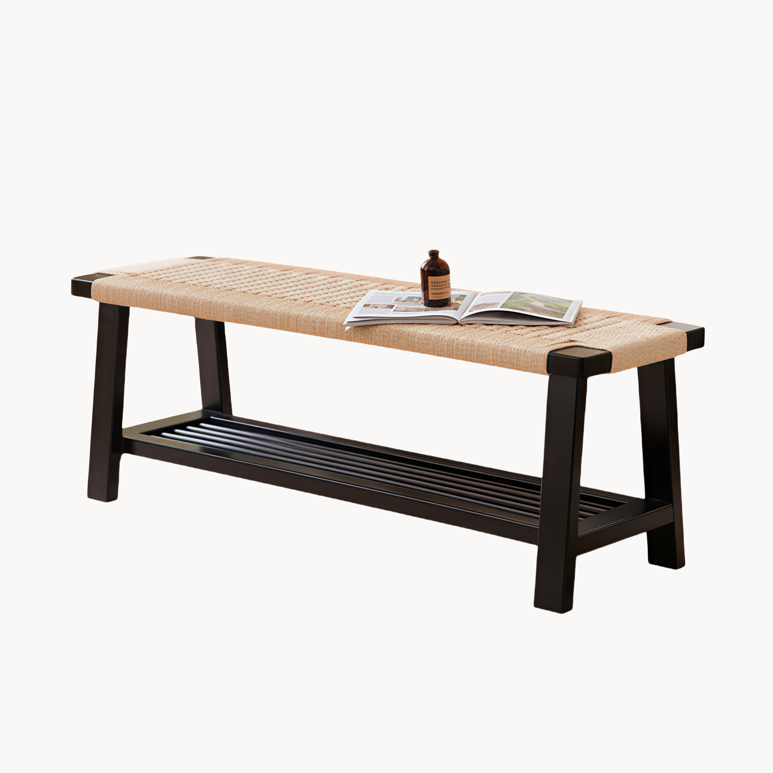 Naxos Solid wood braided rope bed bench