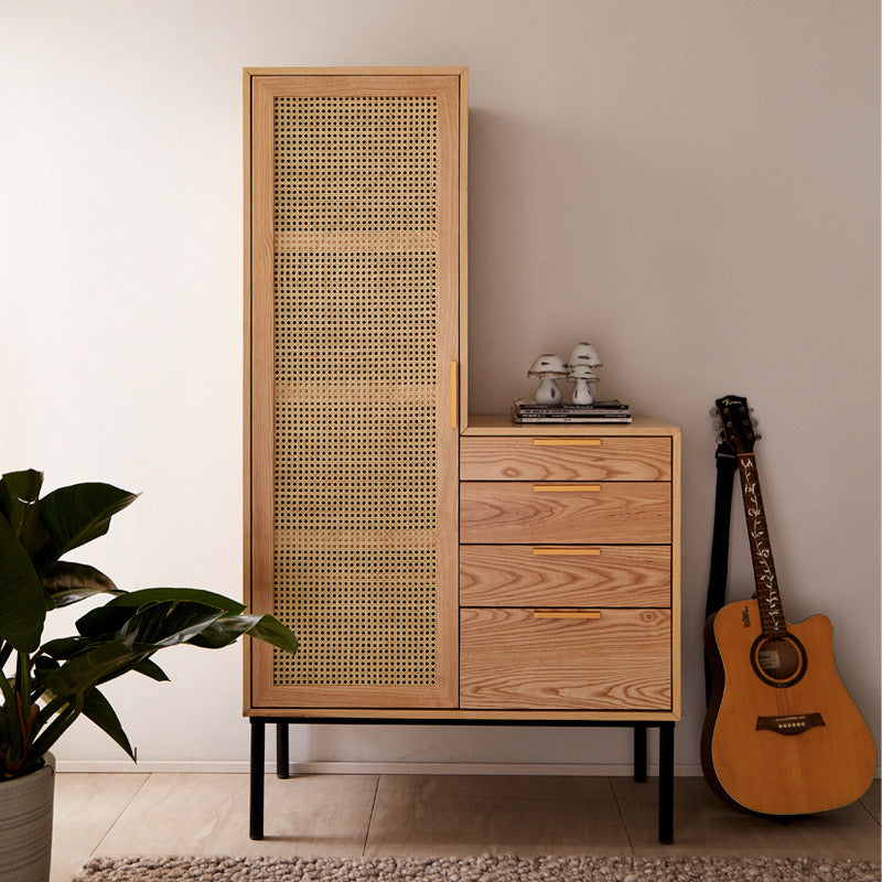 Dinarem Ash wood natural rattan wardrobe