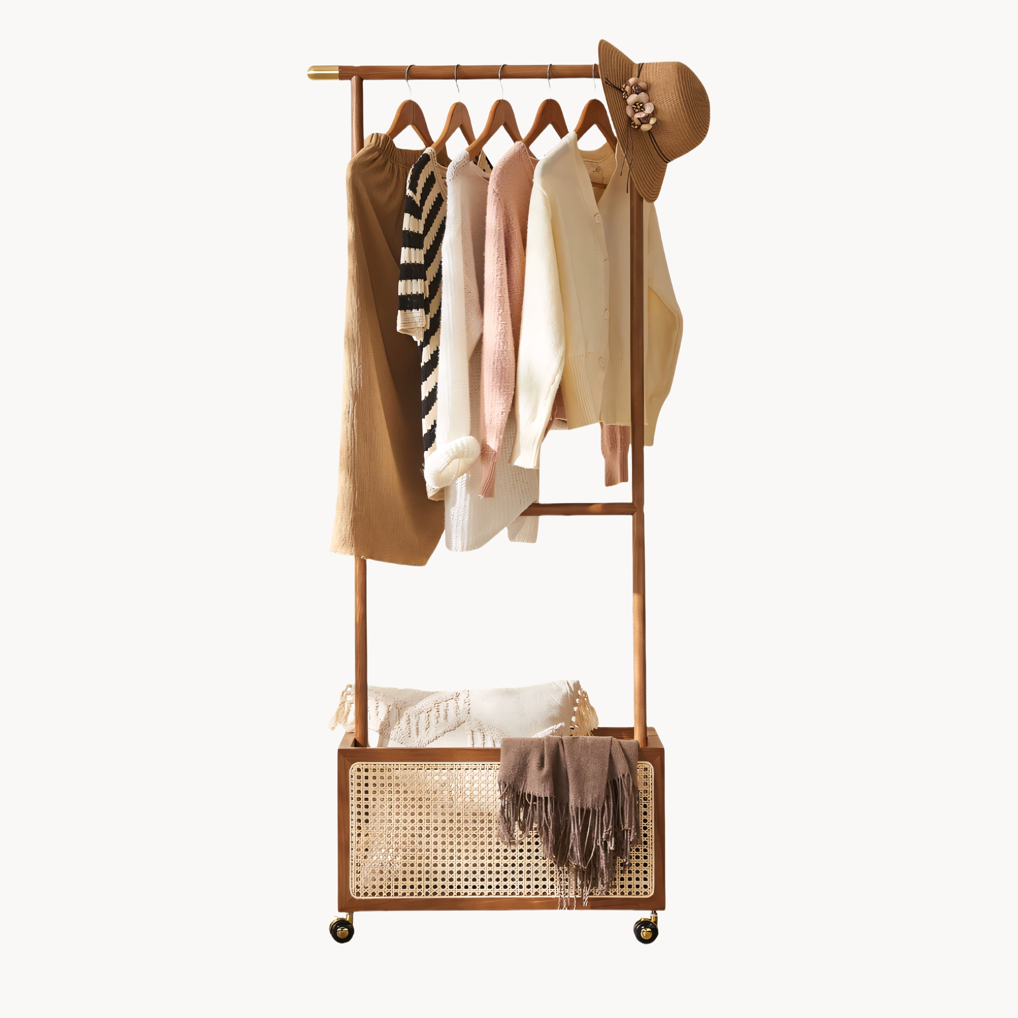 Draris Solid wood coat rack with a basket