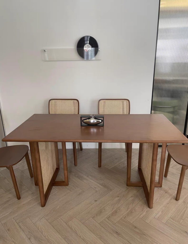 Osalan Ash wood natural rattan rectangular dining table