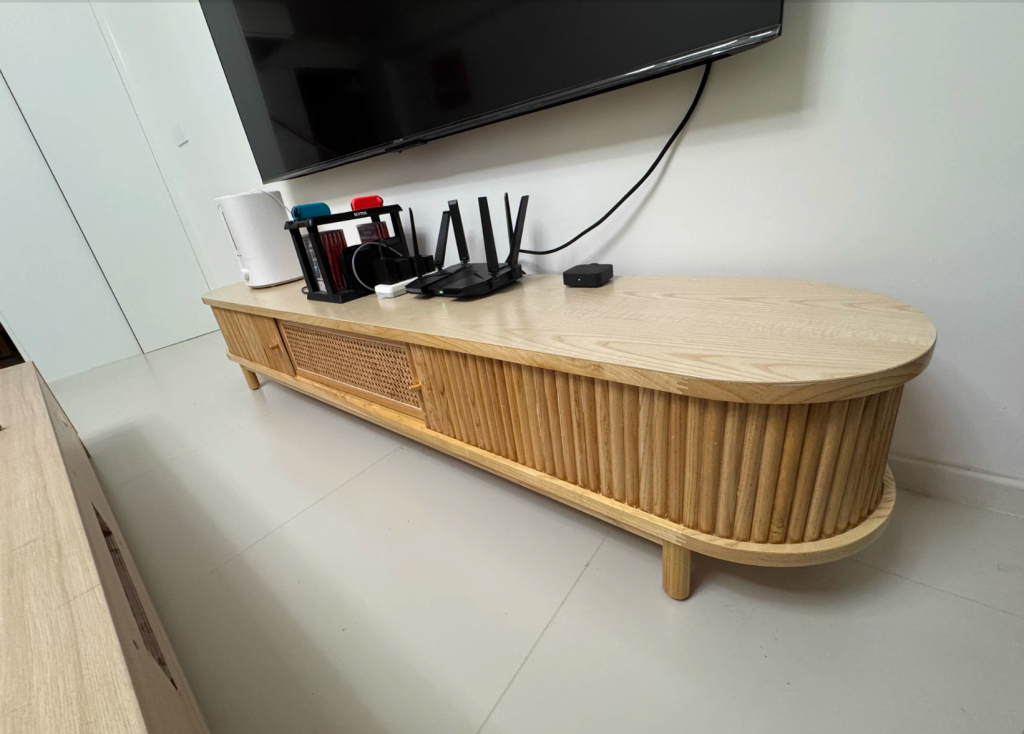 Dwinave Ash wood natural rattan TV cabinet