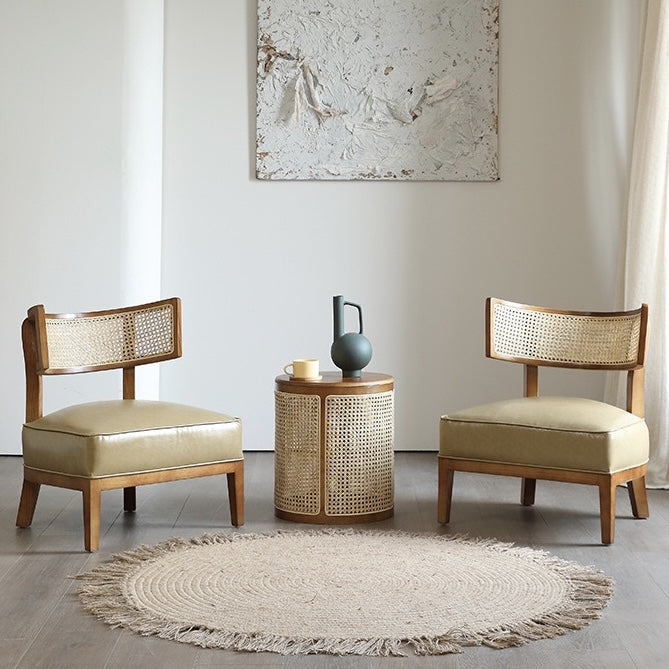 Tedina Ash wood natural rattan leather accent chair