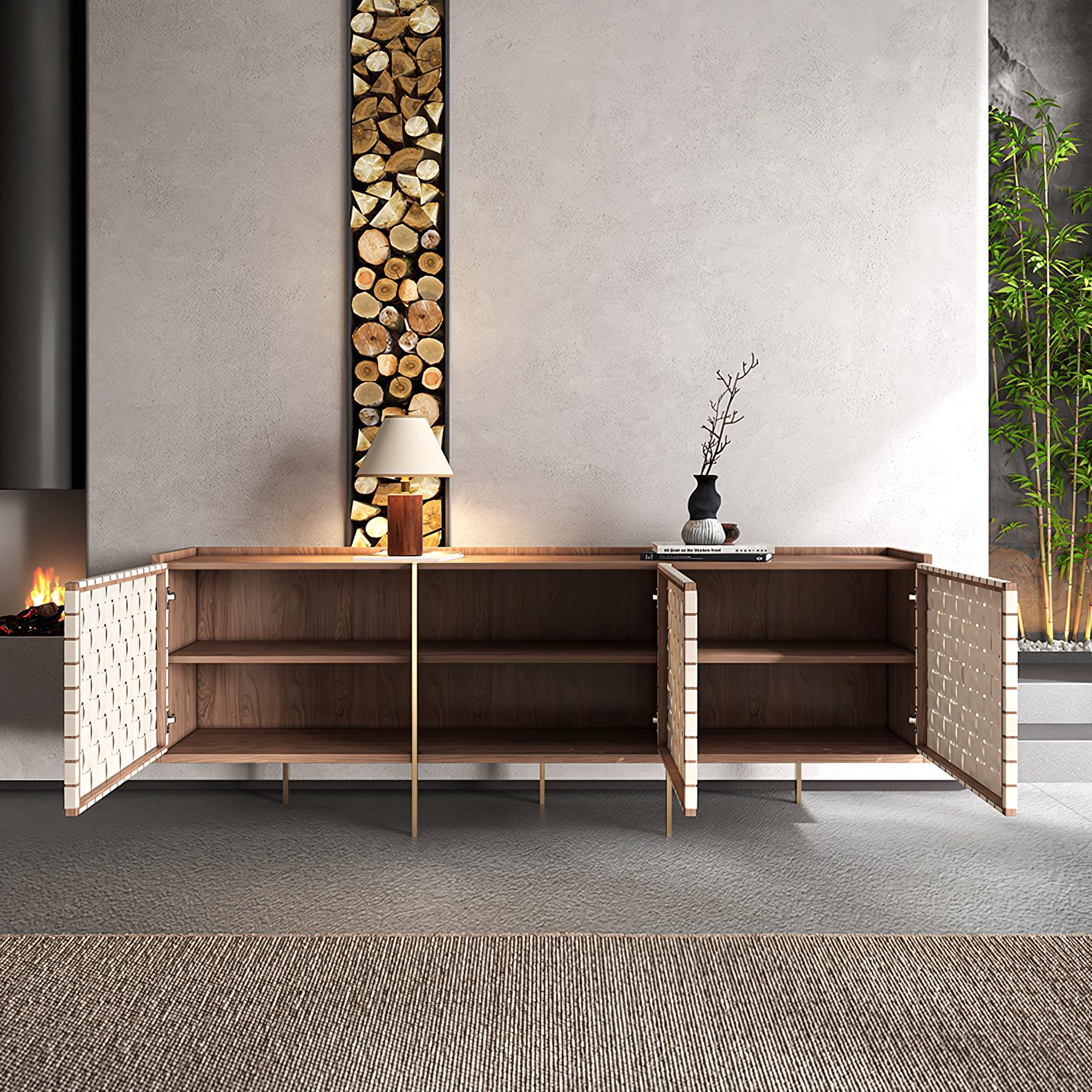 Pajis Wooden natural rattan sideboard