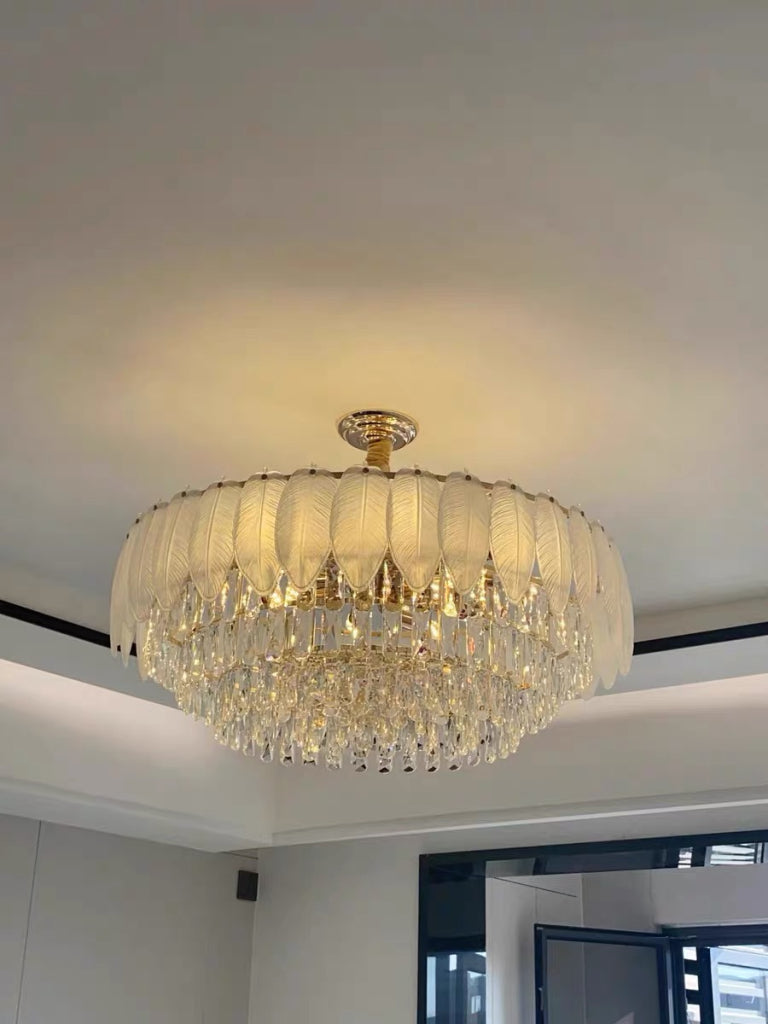 Jenetari Round glass feather pendant light