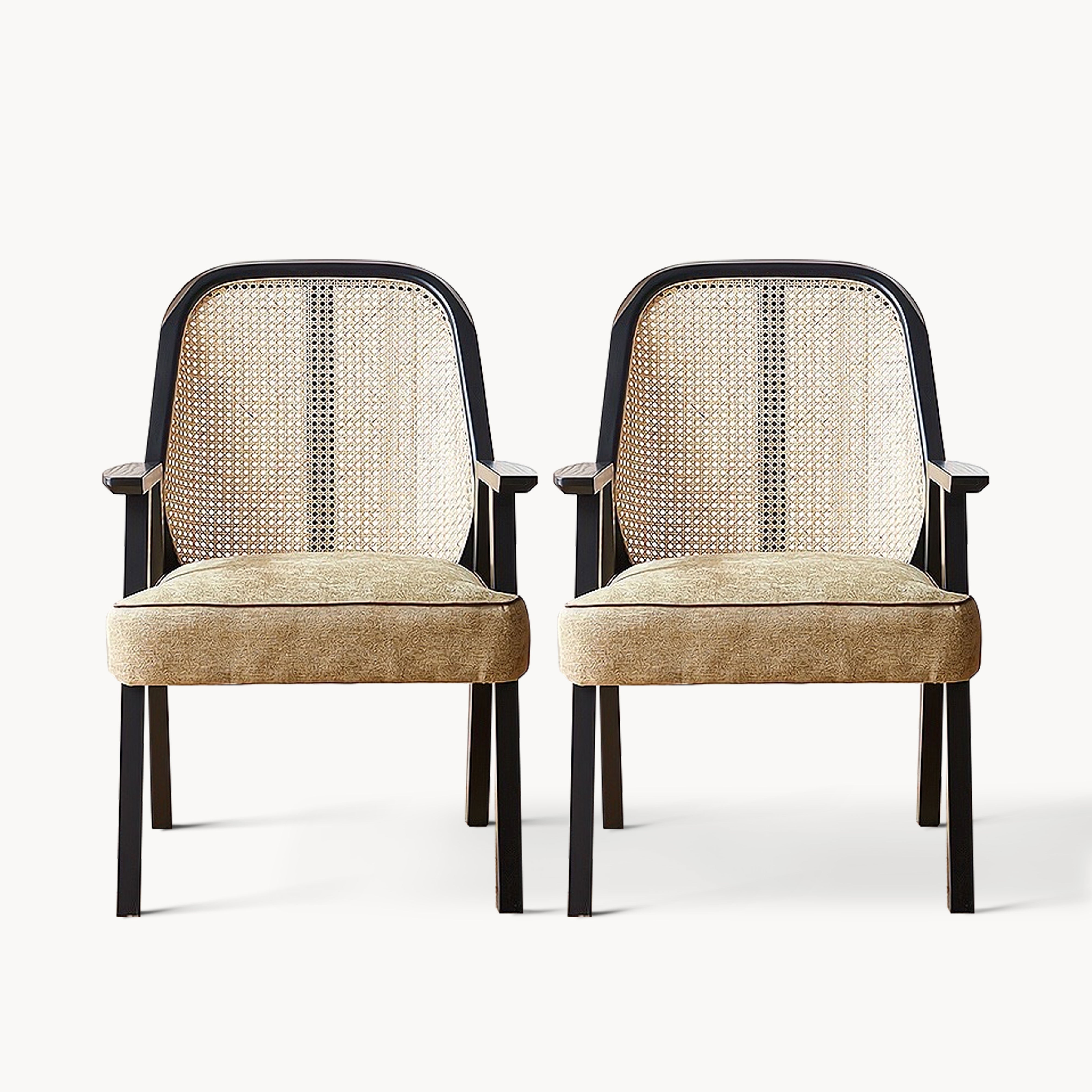 Rosalina 2pcs ash wood natural rattan dining chairs